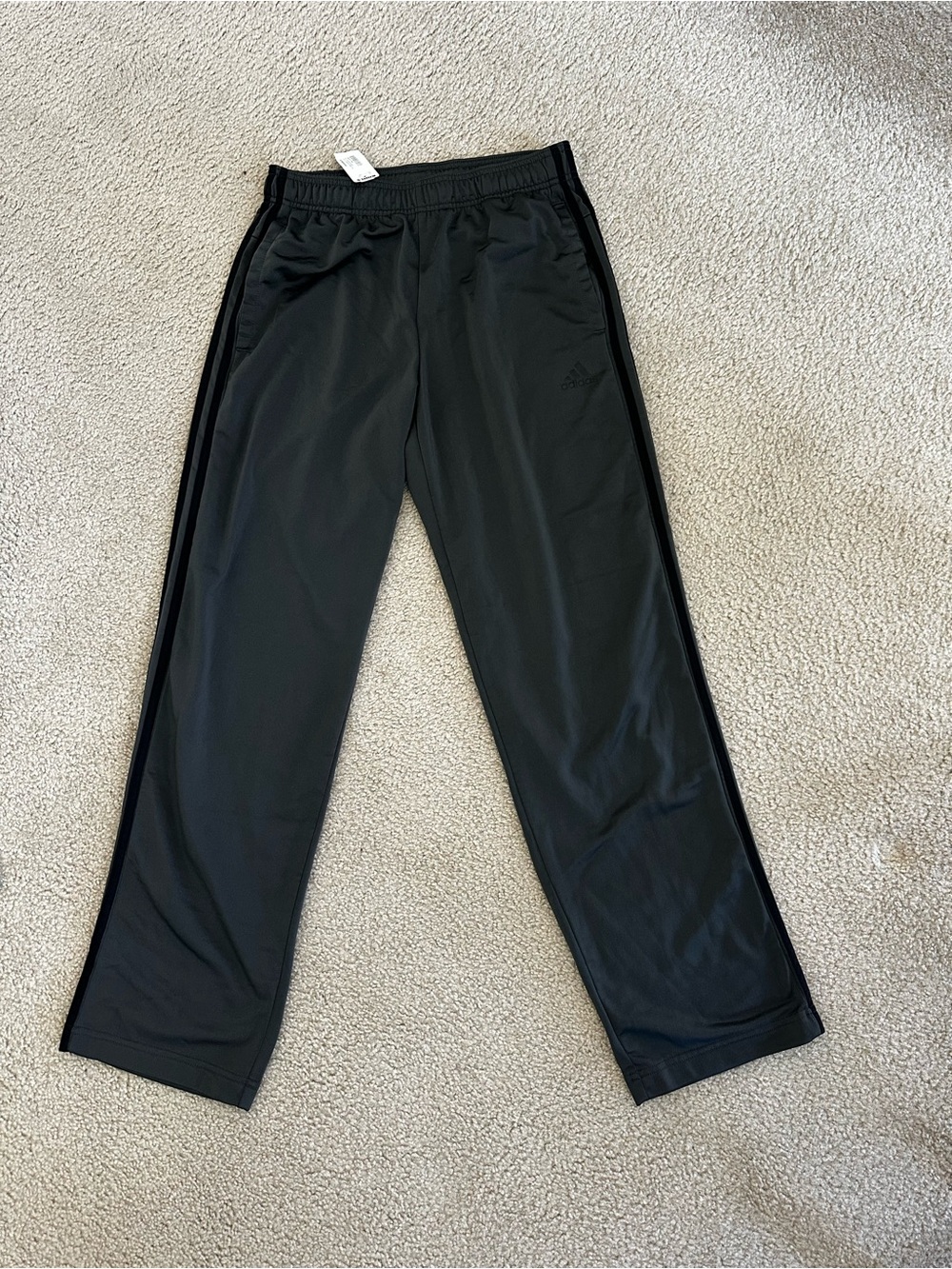 Adidas Mens Essentials 3-Stripes Open Hem Track Pants Dark Gray Black Stripes NW
